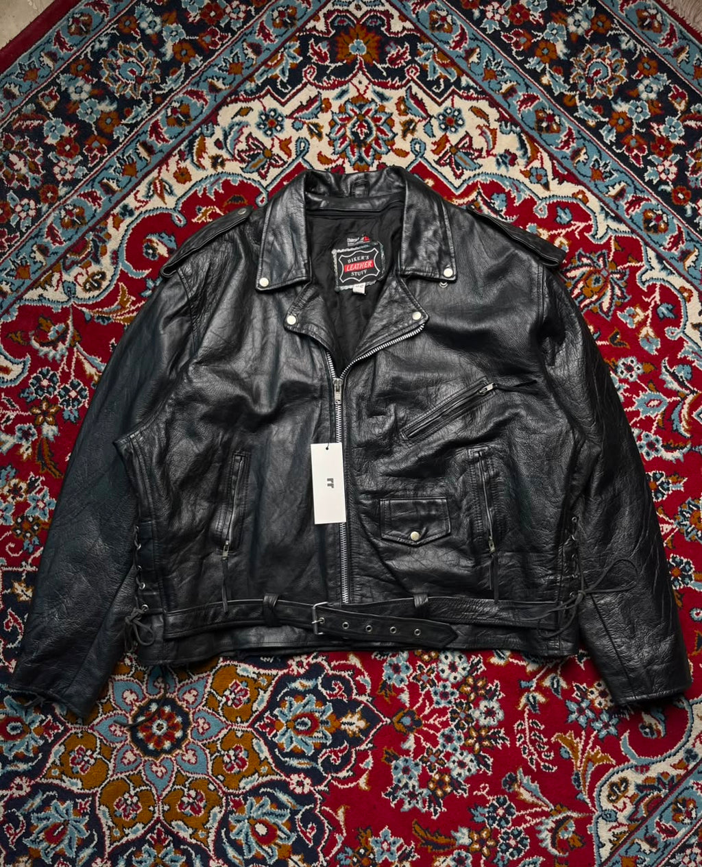 Vintage Bikers Leather Stuff Black Heavy Motorcycle Jacket - XL