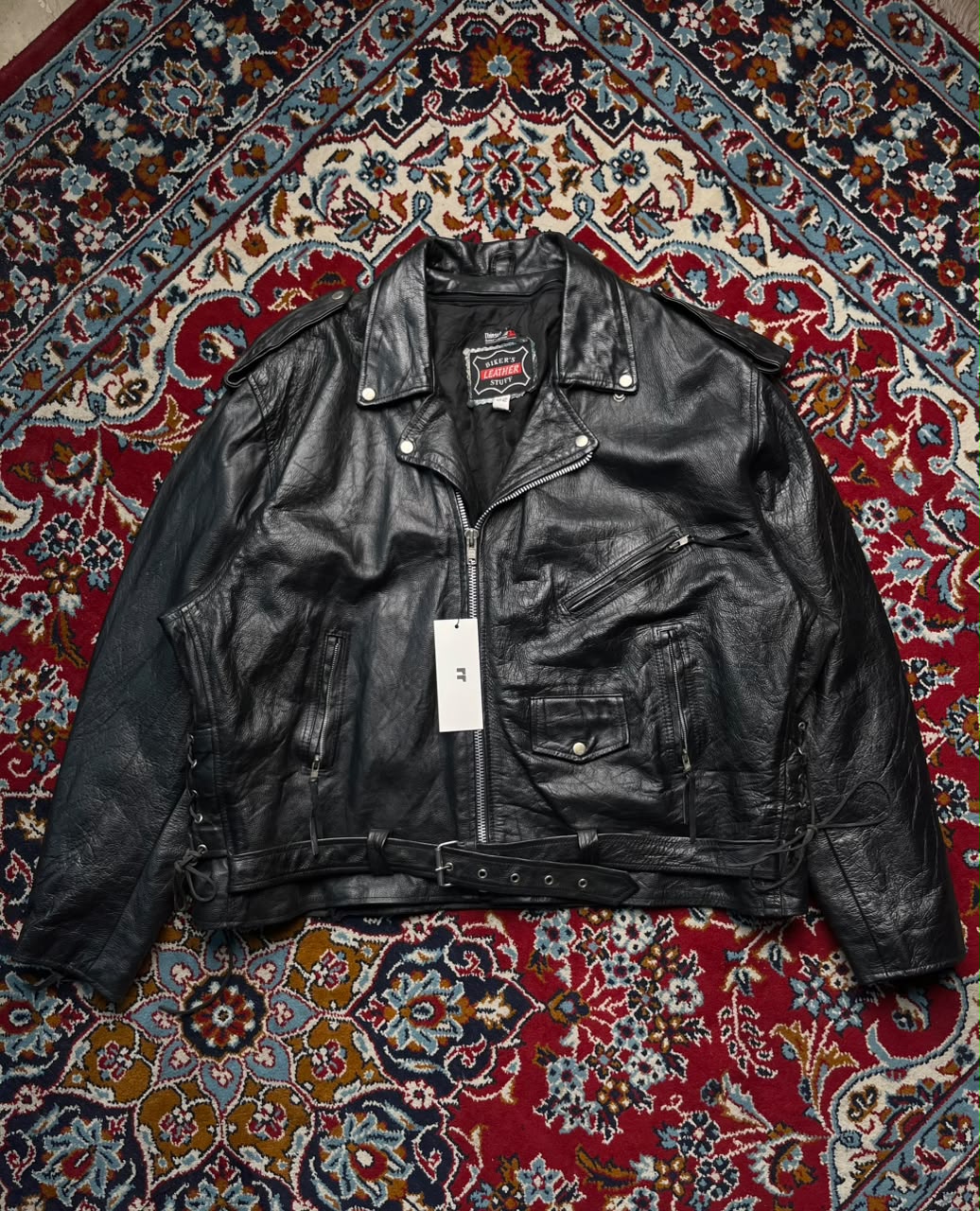 Vintage Bikers Leather Stuff Black Heavy Motorcycle Jacket - XL