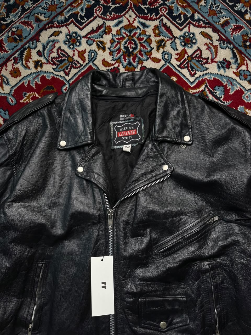 Vintage Bikers Leather Stuff Black Heavy Motorcycle Jacket - XL