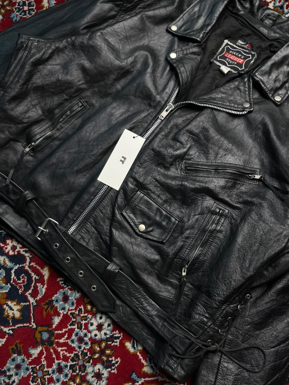 Vintage Bikers Leather Stuff Black Heavy Motorcycle Jacket - XL