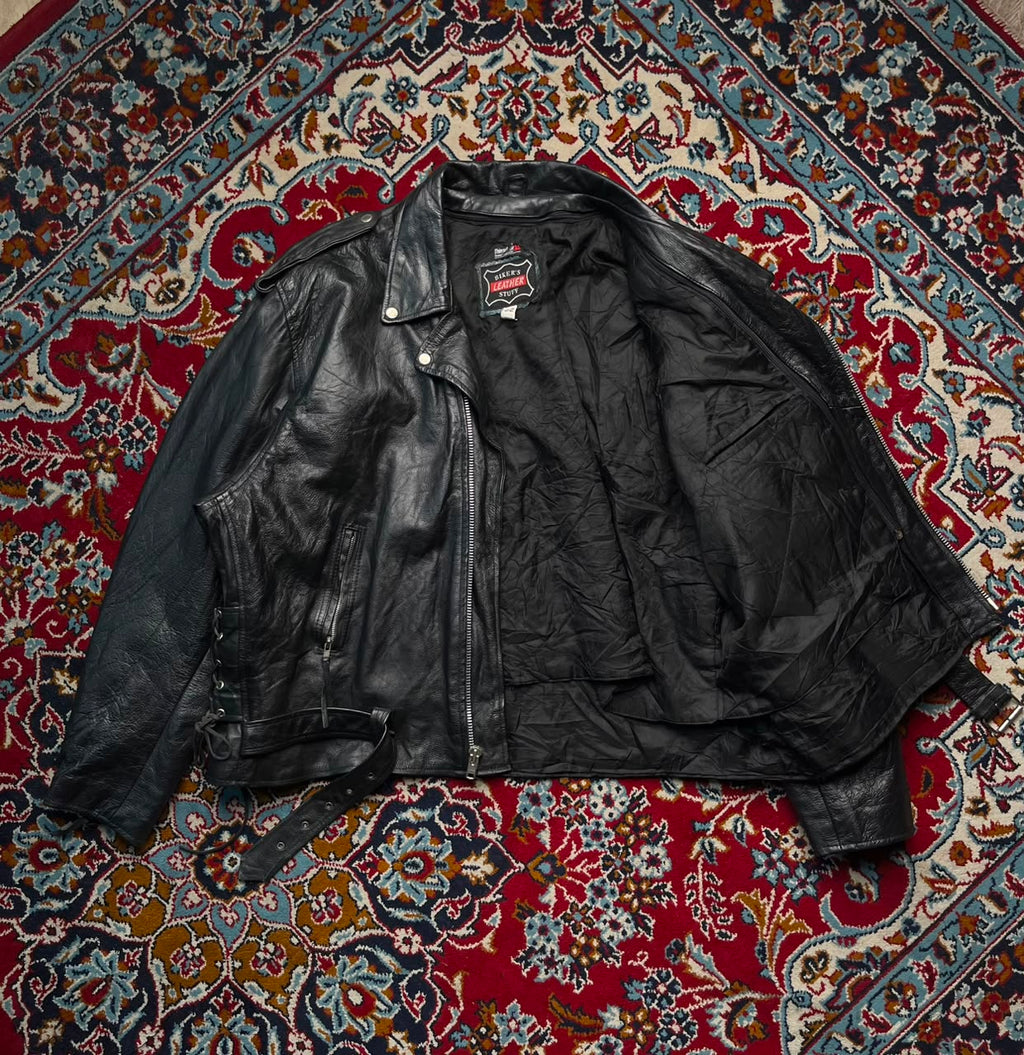 Vintage Bikers Leather Stuff Black Heavy Motorcycle Jacket - XL
