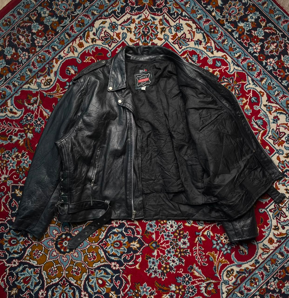 Vintage Bikers Leather Stuff Black Heavy Motorcycle Jacket - XL