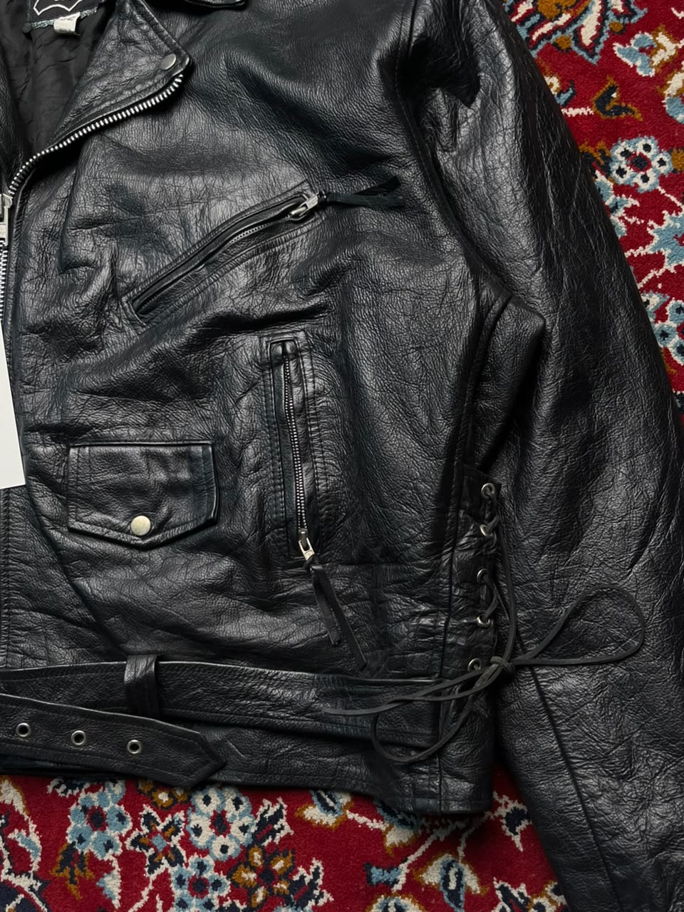 Vintage Bikers Leather Stuff Black Heavy Motorcycle Jacket - XL