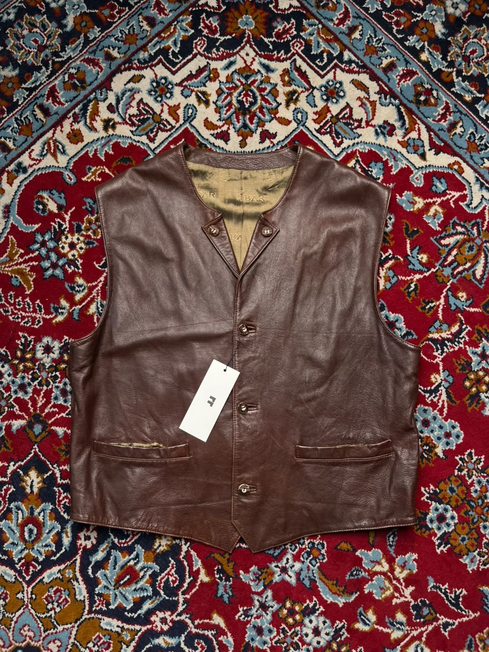 Vintage Bar Brown Genuine Leather Vest - L