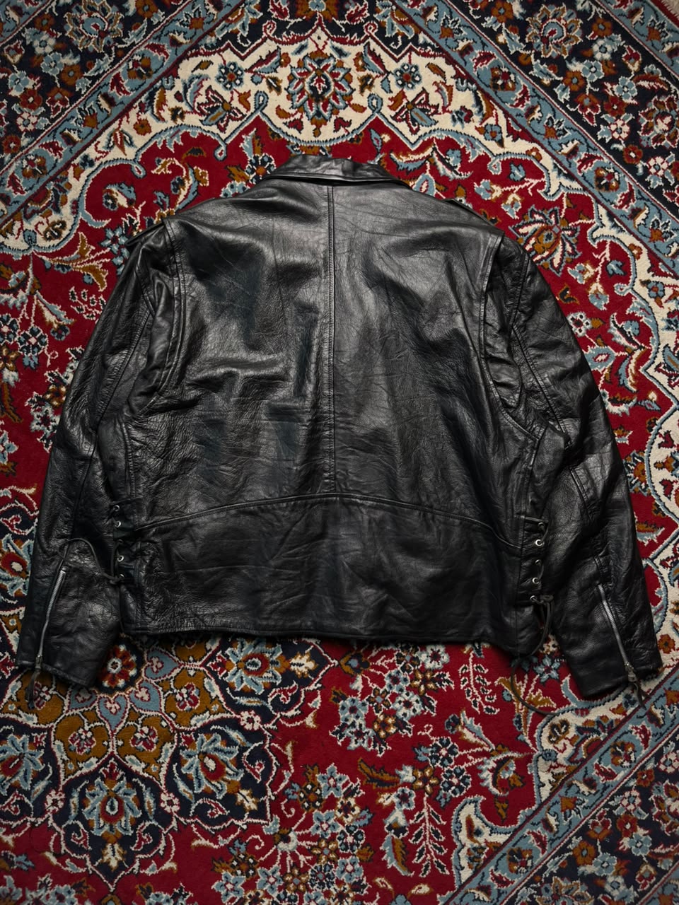 Vintage Bikers Leather Stuff Black Heavy Motorcycle Jacket - XL