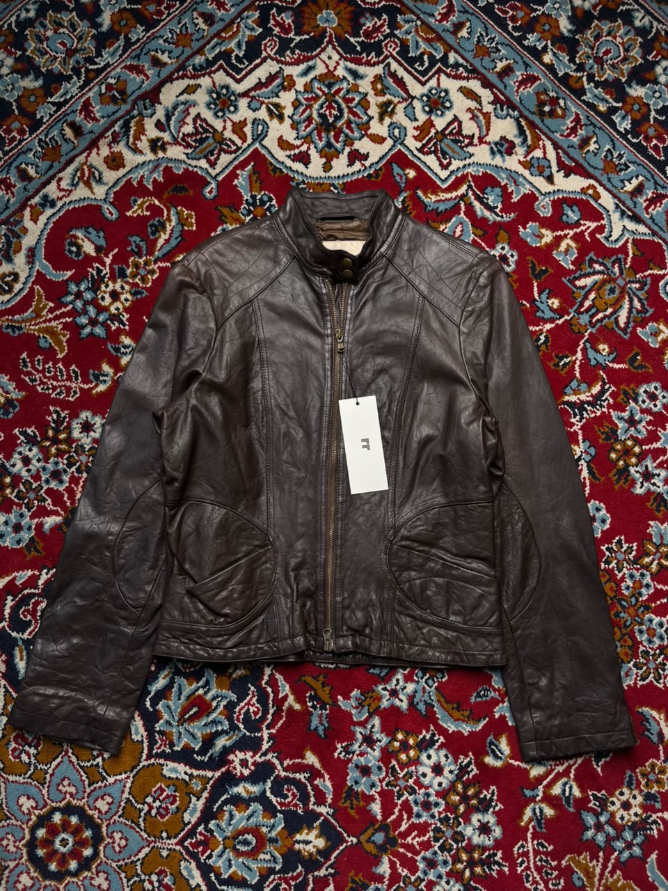 Vintage Ernest Women's Dark Brown Leather Biker Jacket - L