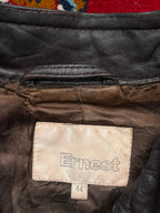 Vintage Ernest Women's Dark Brown Leather Biker Jacket - L
