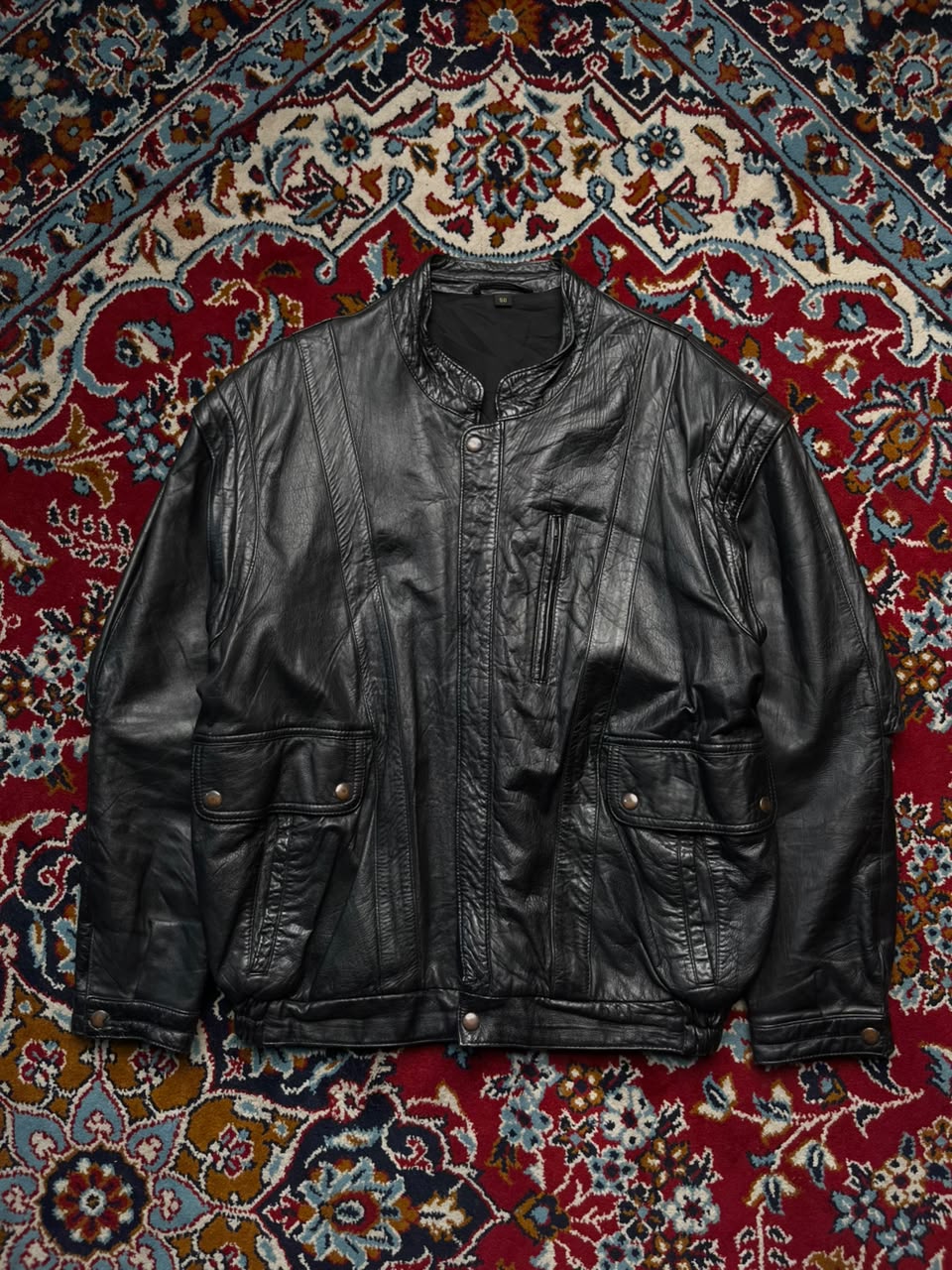 Vintage Black Leather Convertible Zip Off Sleeves Bomber Jacket - L