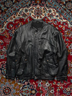 Vintage Black Leather Convertible Zip Off Sleeves Bomber Jacket - L