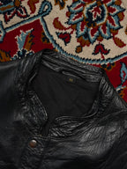 Vintage Black Leather Convertible Zip Off Sleeves Bomber Jacket - L