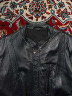 Vintage Black Leather Convertible Zip Off Sleeves Bomber Jacket - L