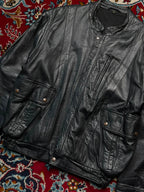 Vintage Black Leather Convertible Zip Off Sleeves Bomber Jacket - L
