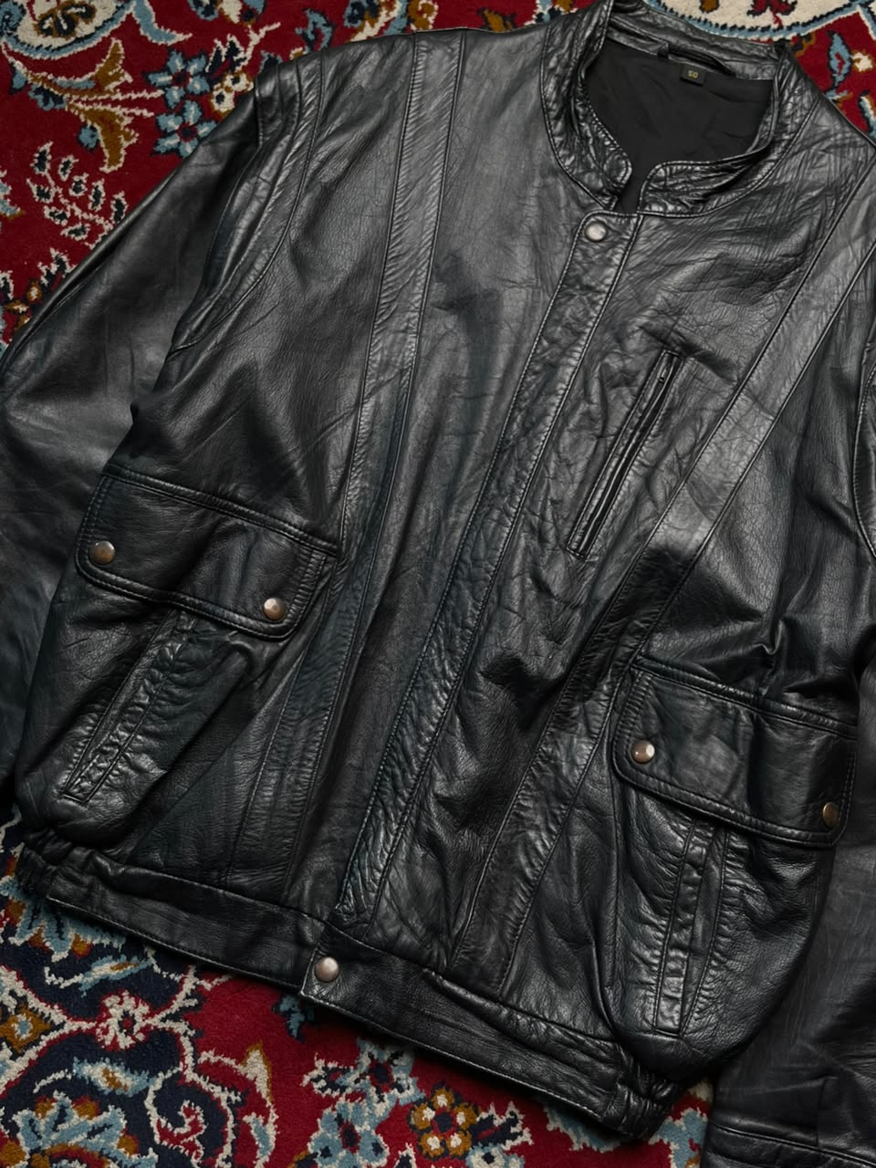 Vintage Black Leather Convertible Zip Off Sleeves Bomber Jacket - L