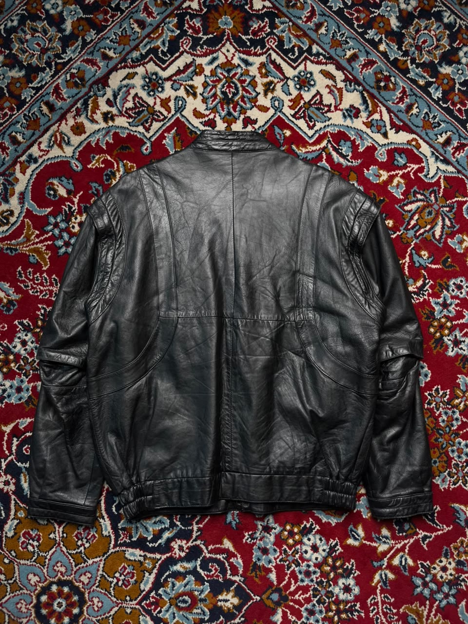 Vintage Black Leather Convertible Zip Off Sleeves Bomber Jacket - L