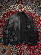 Vintage Black Leather Convertible Zip Off Sleeves Bomber Jacket - L