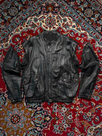 Vintage Black Leather Convertible Zip Off Sleeves Bomber Jacket - L