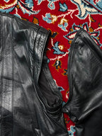 Vintage Black Leather Convertible Zip Off Sleeves Bomber Jacket - L