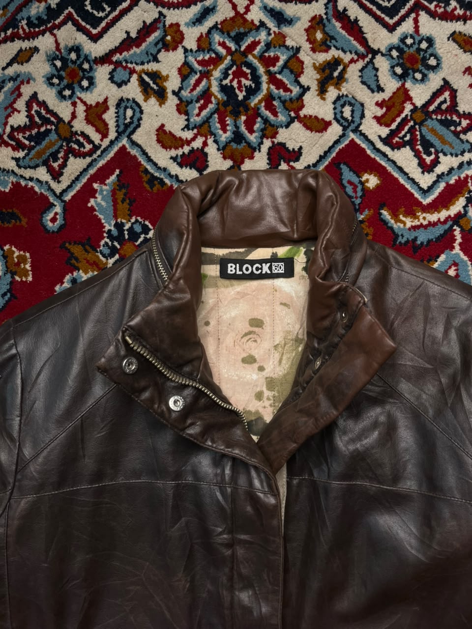 Vintage Block 60 Gilmar Faux Leather Bomber Jacket - M