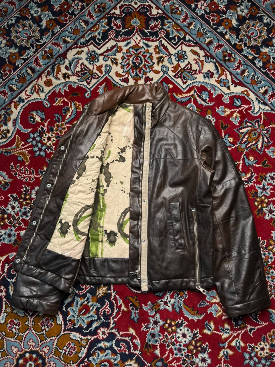 Vintage Block 60 Gilmar Faux Leather Bomber Jacket - M