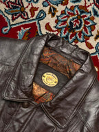 Vintage Snow Leopard Brown Leather Bomber Jacket - M