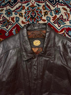 Vintage Snow Leopard Brown Leather Bomber Jacket - M