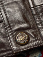 Vintage Snow Leopard Brown Leather Bomber Jacket - M