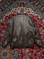 Vintage Snow Leopard Brown Leather Bomber Jacket - M