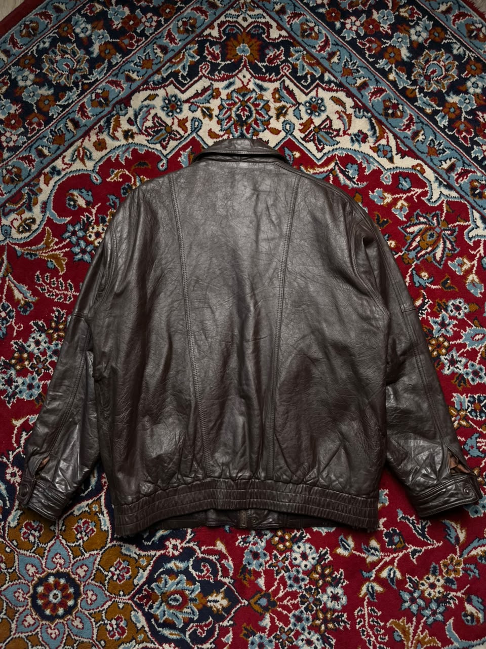 Vintage Snow Leopard Brown Leather Bomber Jacket - M