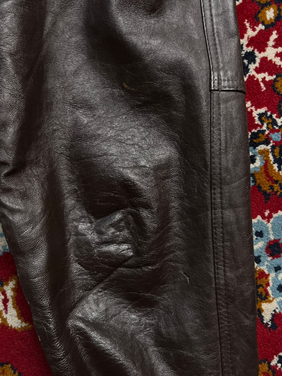 Vintage Snow Leopard Brown Leather Bomber Jacket - M