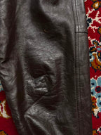 Vintage Snow Leopard Brown Leather Bomber Jacket - M