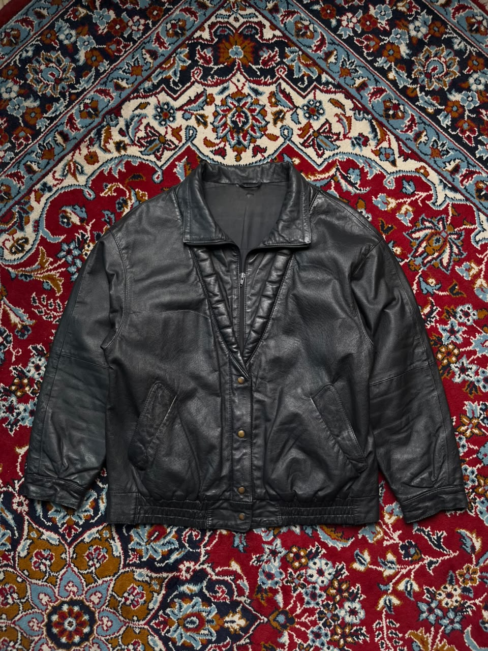 Vintage BLACK Leather Bomber Jacket - S