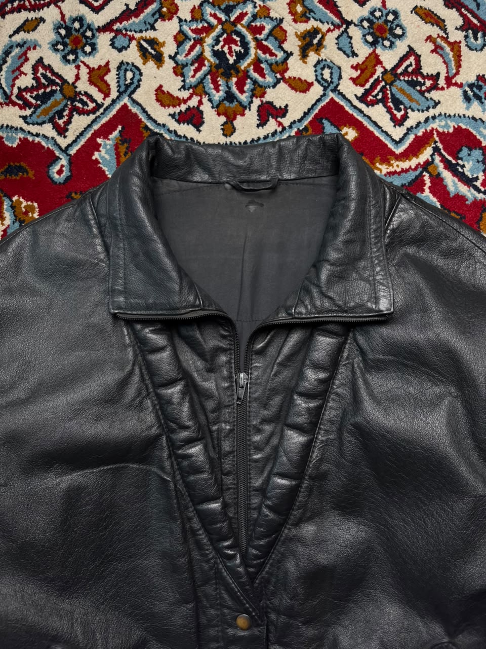 Vintage BLACK Leather Bomber Jacket - S