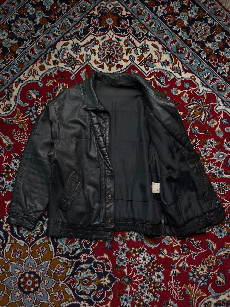 Vintage BLACK Leather Bomber Jacket - S