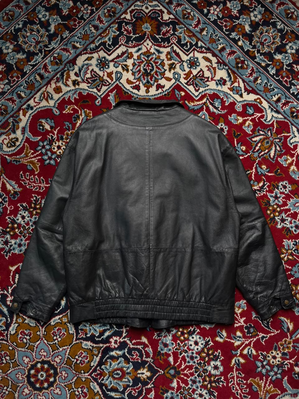 Vintage BLACK Leather Bomber Jacket - S