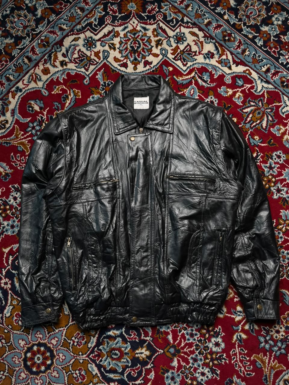 Vintage Casual Selection Zip Off Sleeves Leather Bomber Jacket - XL