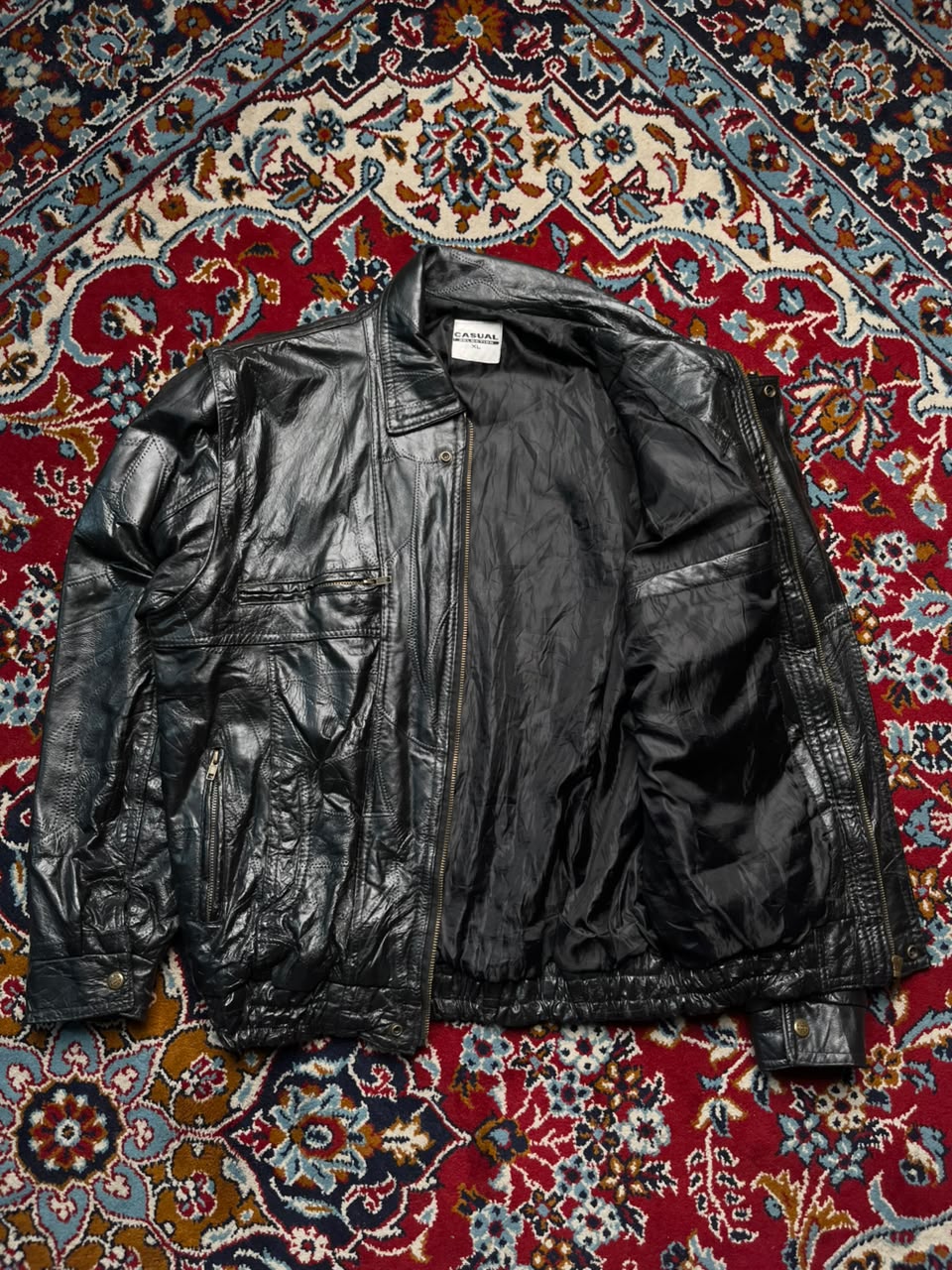 Vintage Casual Selection Zip Off Sleeves Leather Bomber Jacket - XL