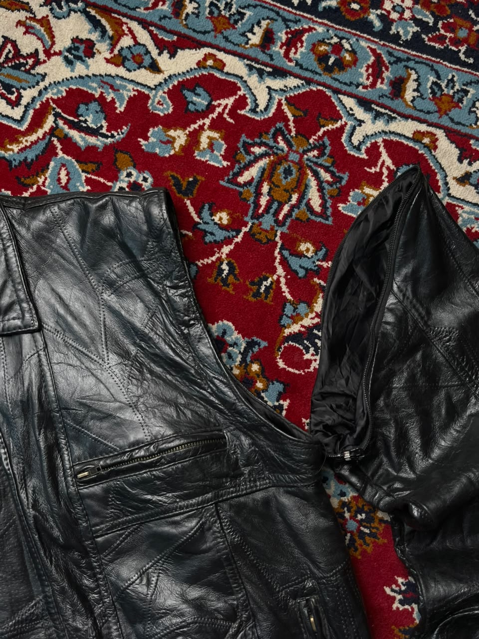Vintage Casual Selection Zip Off Sleeves Leather Bomber Jacket - XL