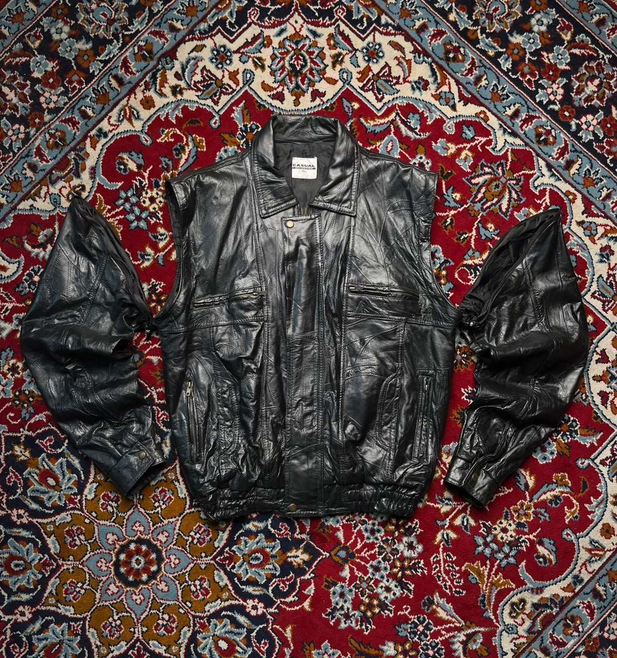Vintage Casual Selection Zip Off Sleeves Leather Bomber Jacket - XL