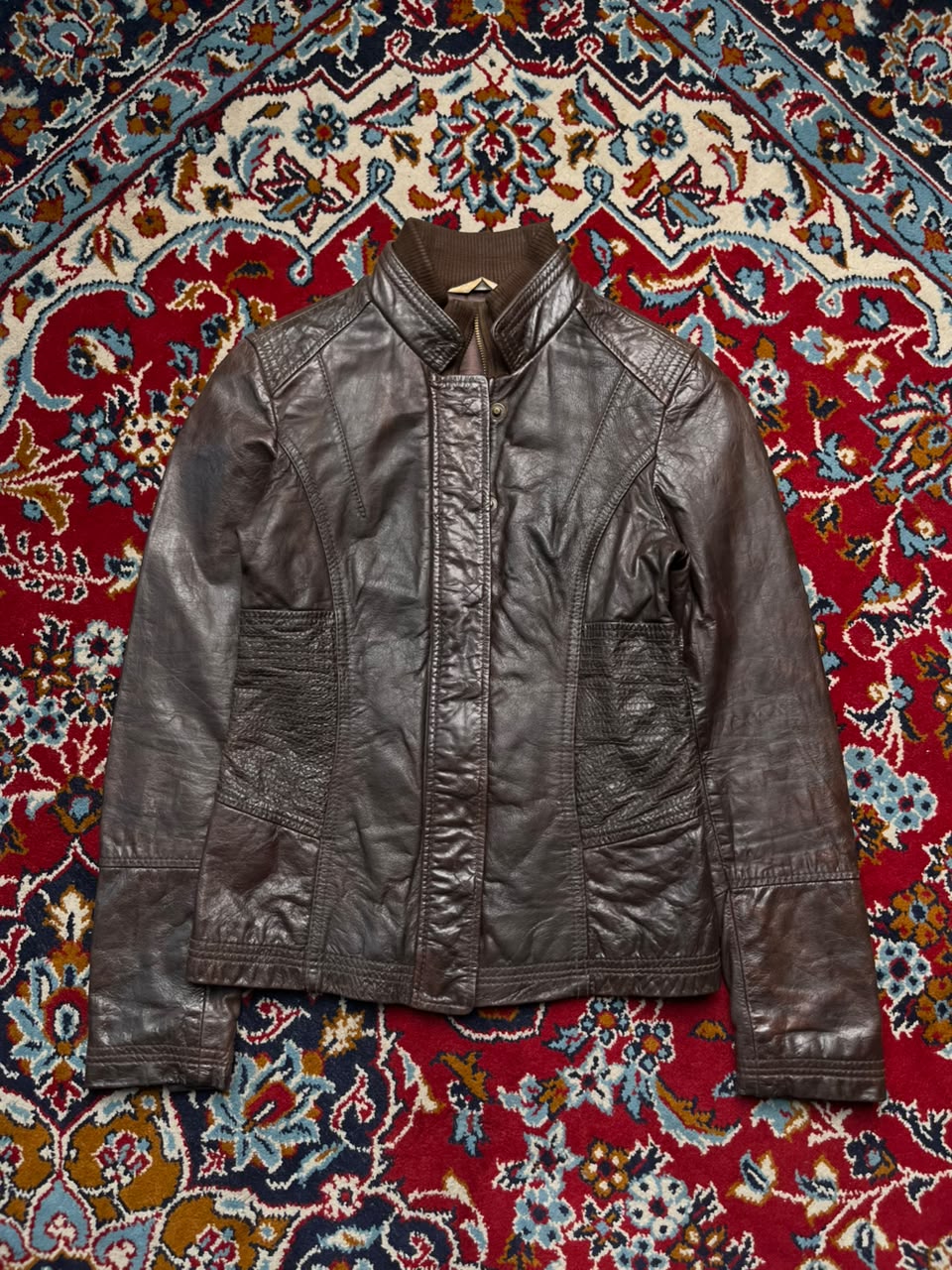 Promod Womens Brown Leather Biker Jacket - S