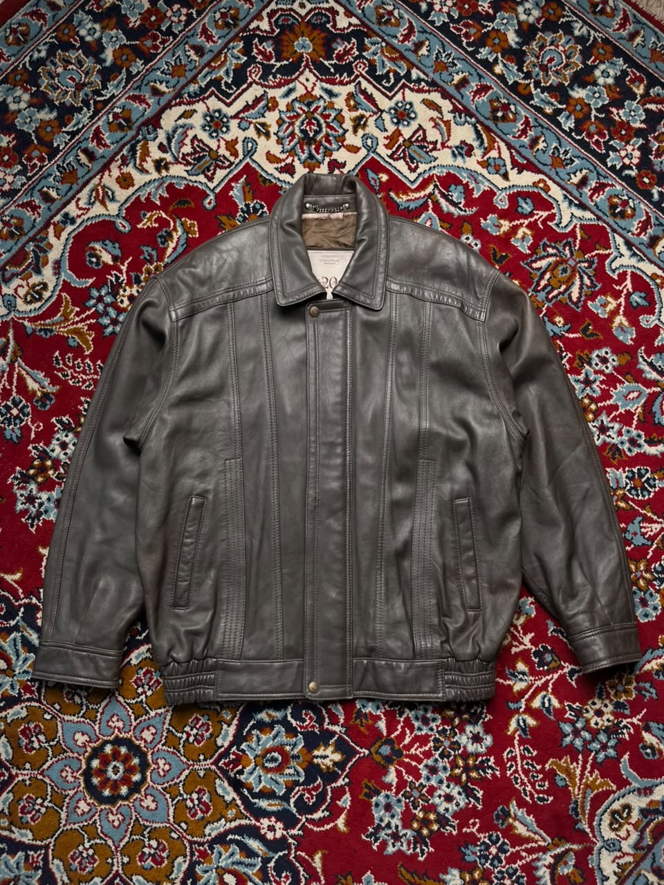 Vintage Cuir 20 Ans Lambskin Grey Brown Leather Bomber Jacket - L