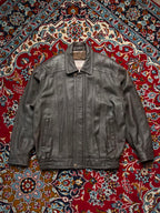 Vintage Cuir 20 Ans Lambskin Grey Brown Leather Bomber Jacket - L