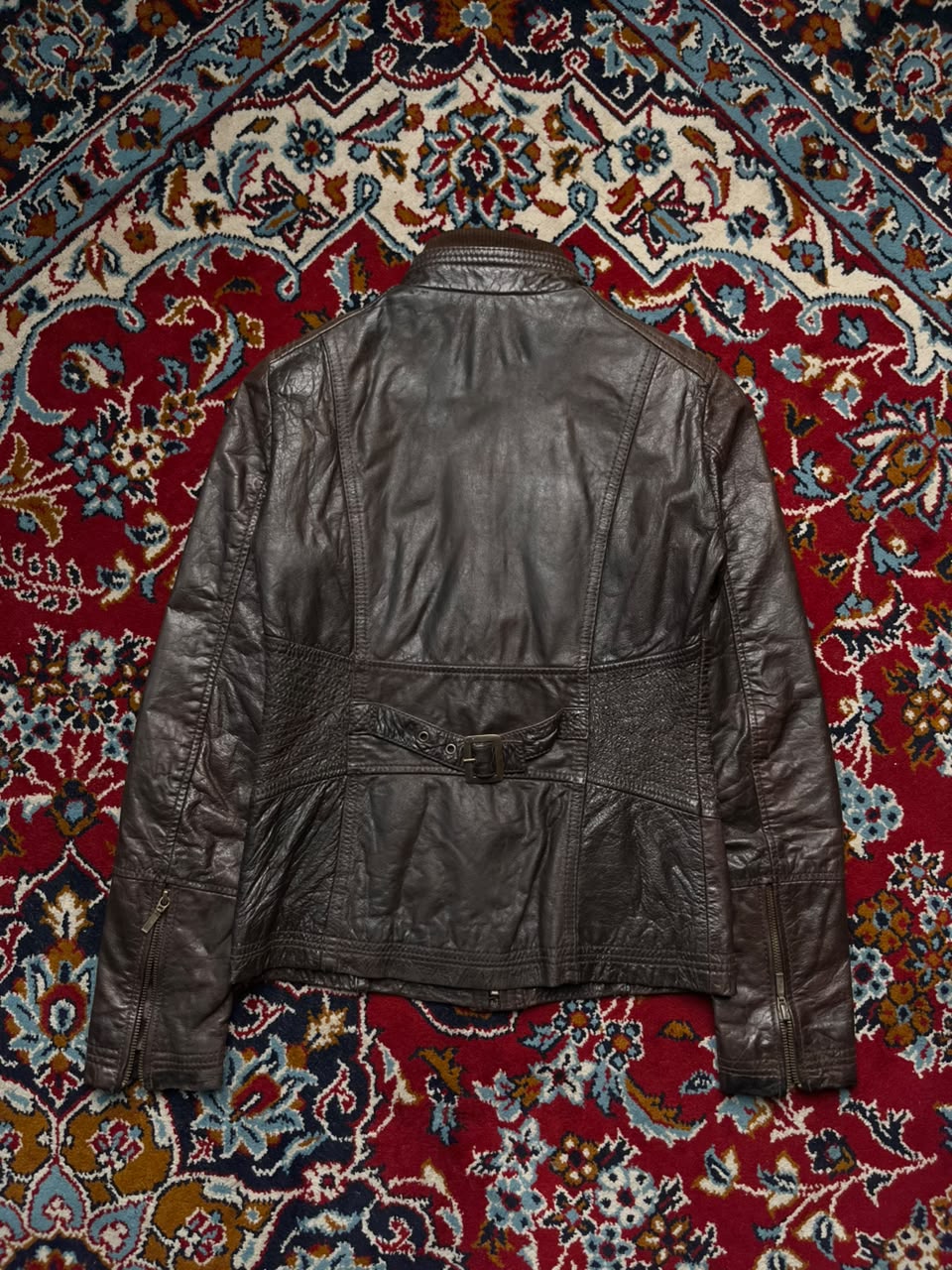 Promod Womens Brown Leather Biker Jacket - S