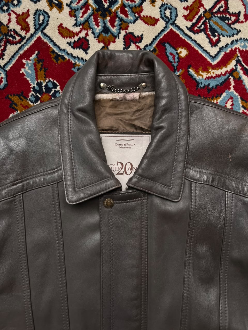 Vintage Cuir 20 Ans Lambskin Grey Brown Leather Bomber Jacket - L