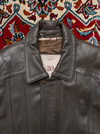 Vintage Cuir 20 Ans Lambskin Grey Brown Leather Bomber Jacket - L