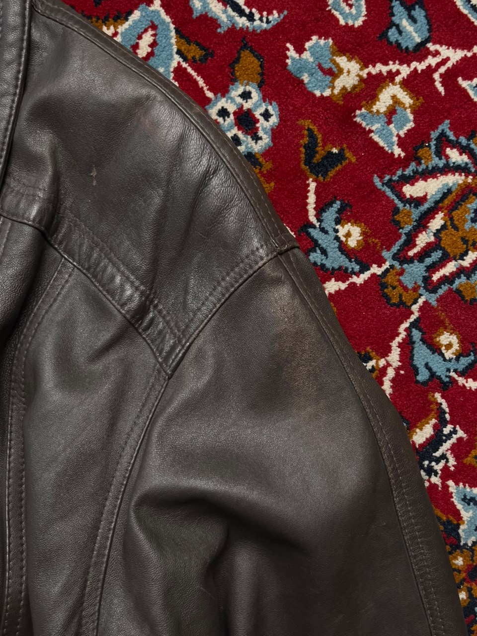 Vintage Cuir 20 Ans Lambskin Grey Brown Leather Bomber Jacket - L