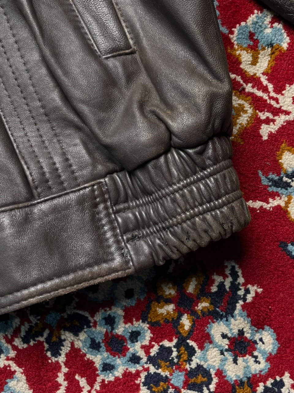 Vintage Cuir 20 Ans Lambskin Grey Brown Leather Bomber Jacket - L