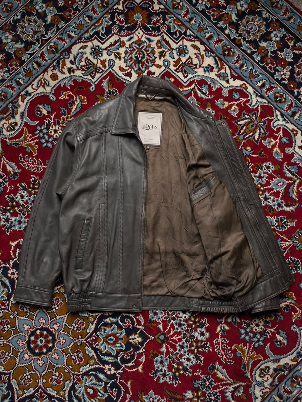 Vintage Cuir 20 Ans Lambskin Grey Brown Leather Bomber Jacket - L