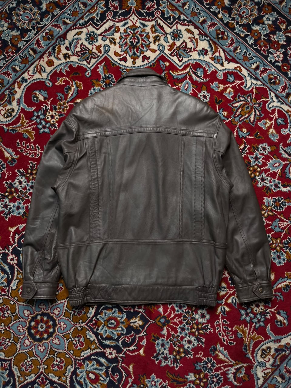 Vintage Cuir 20 Ans Lambskin Grey Brown Leather Bomber Jacket - L
