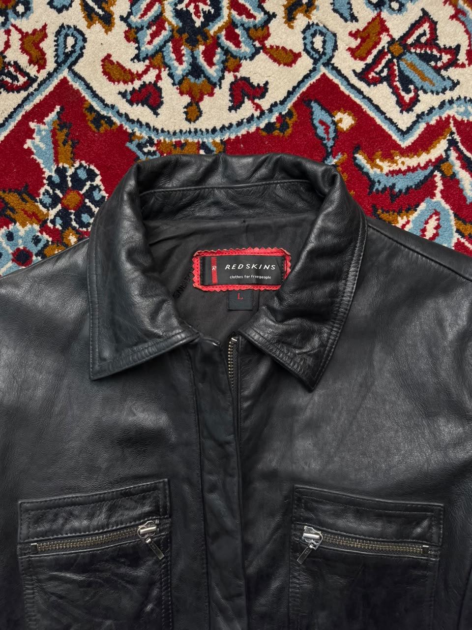 Vintage Redskins Cowhide Multi Pocket Black Leather Jacket - S