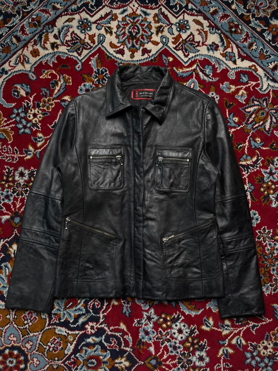 Vintage Redskins Cowhide Multi Pocket Black Leather Jacket - S